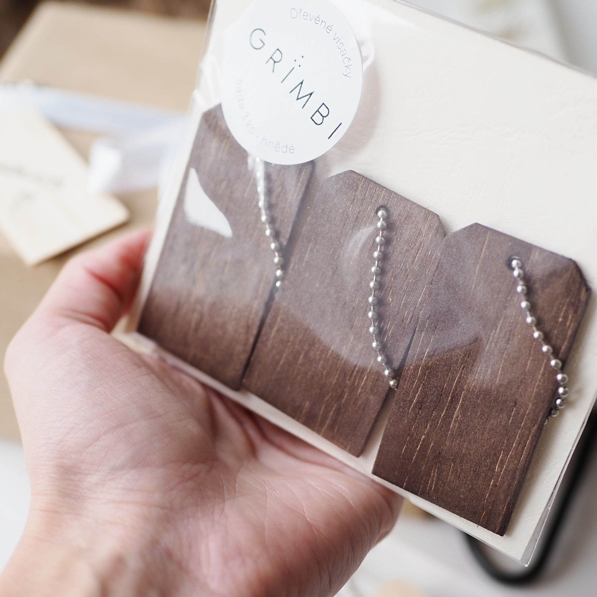 Dřevěné dárkové visačky sada 3 ks - hnědé